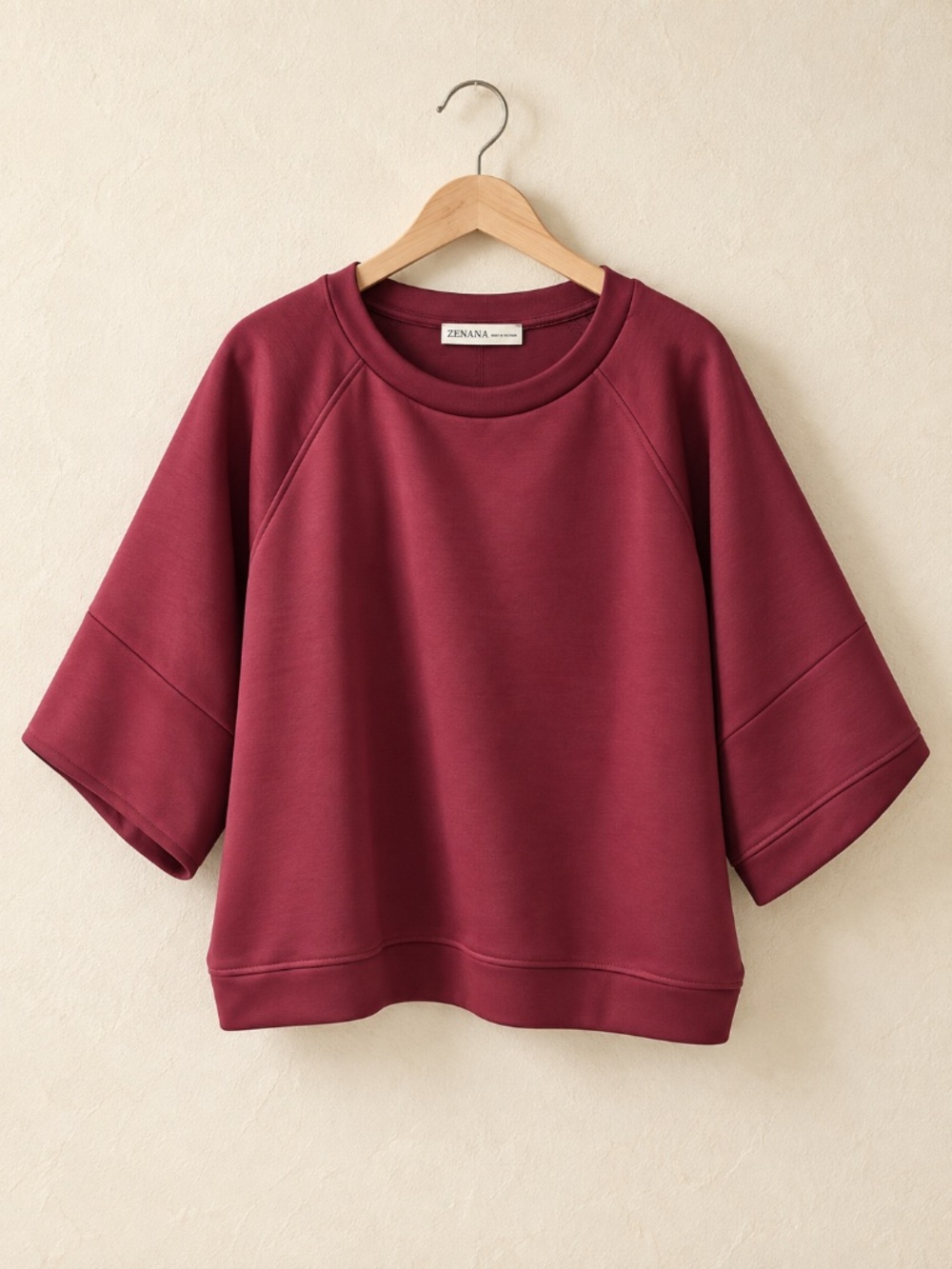 Plus - Zenana Burgundy Scuba Two-Piece Lounge Set Top & Wide-Leg Pants - Picture 2 of 3